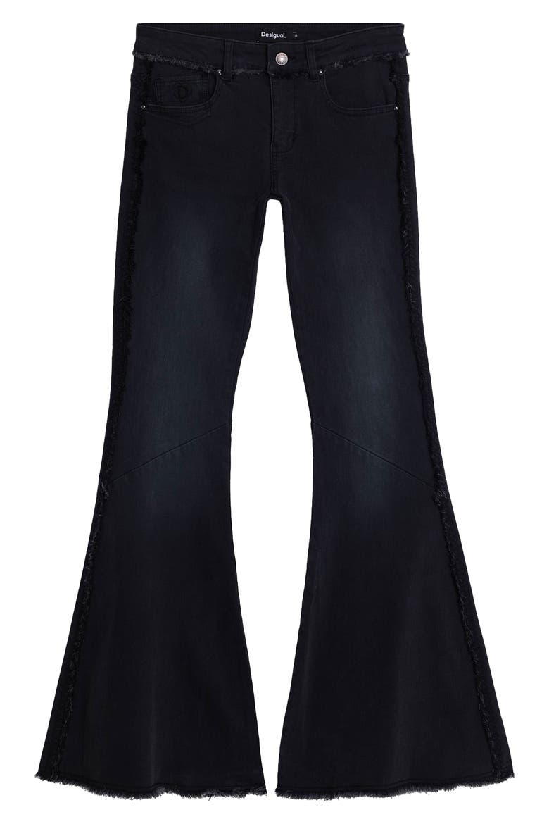 Frayed Low Rise Flare Jeans, Alternate, color, BLACK