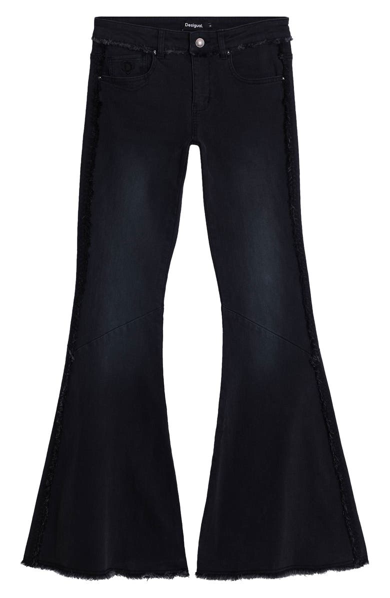 Desigual Frayed Low Rise Flare Jeans, Alternate, color, Black
