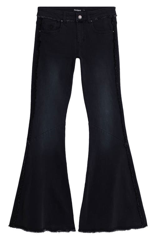Desigual Frayed Low Rise Flare Jeans In Black