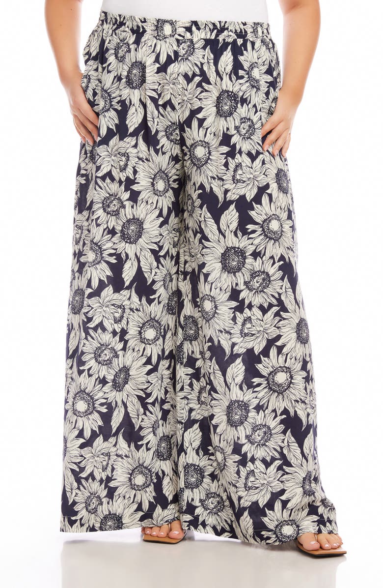Karen Kane Floral Print High Waist Wide Leg Pants, Main, color,