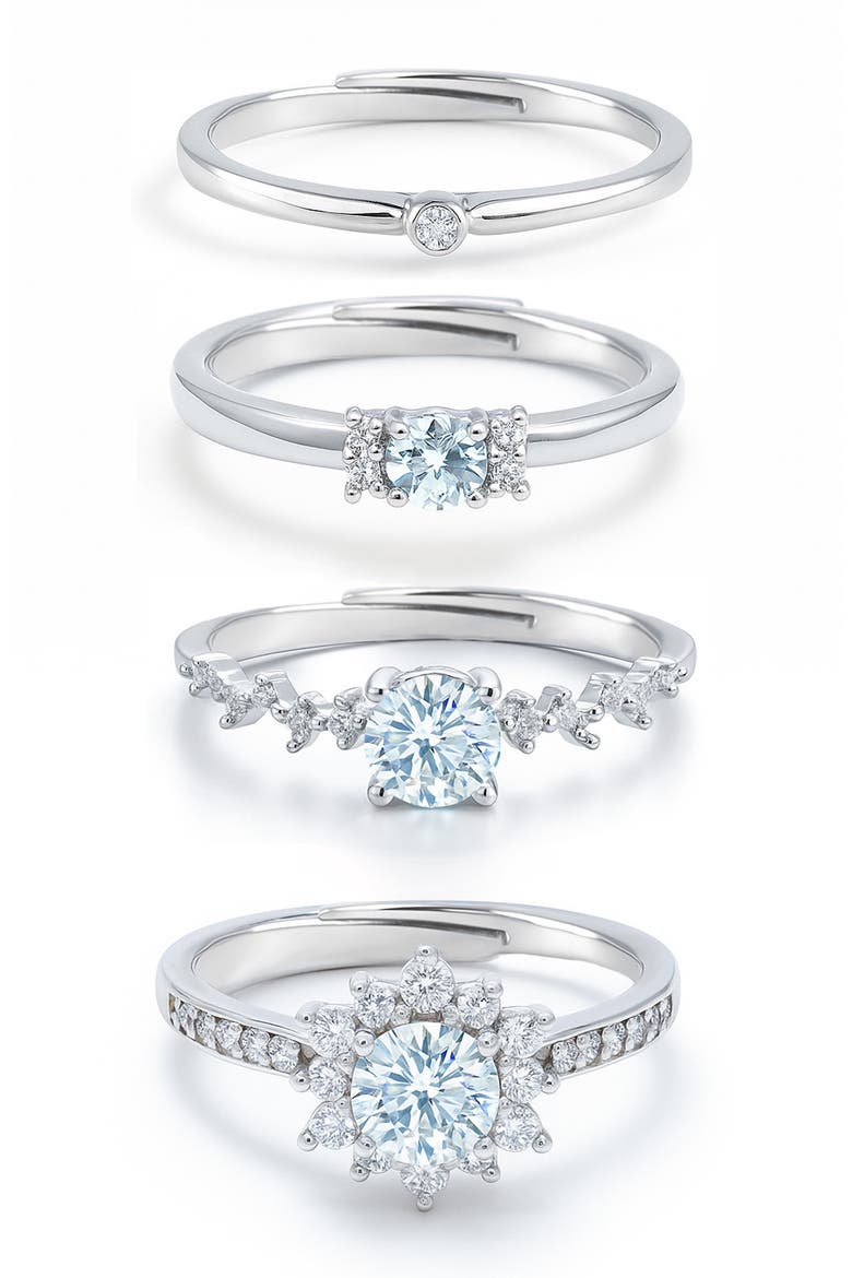 Cubic Zirconia Set of 4 Rings, Main, color, SILVER