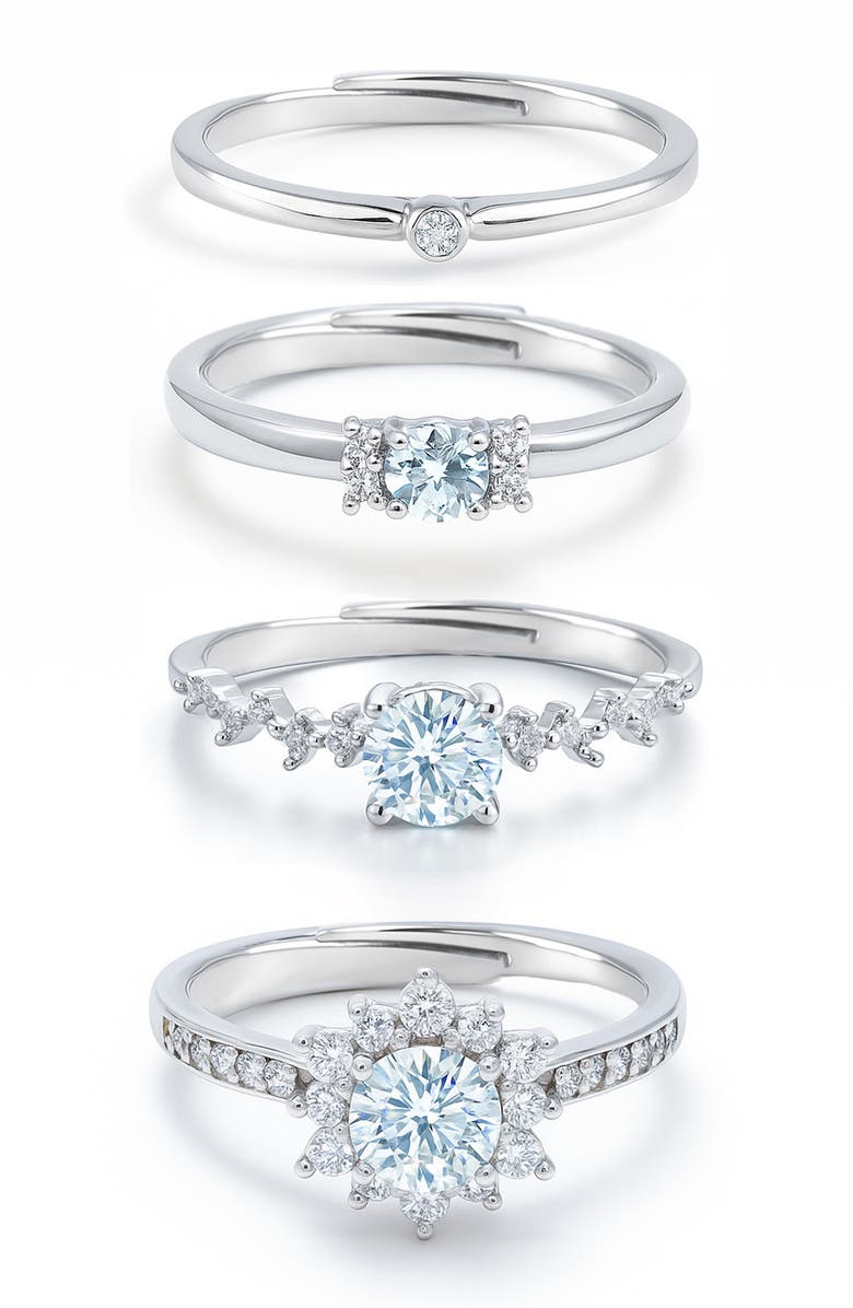 LA MENO Cubic Zirconia Set of 4 Rings, Main, color, Silver