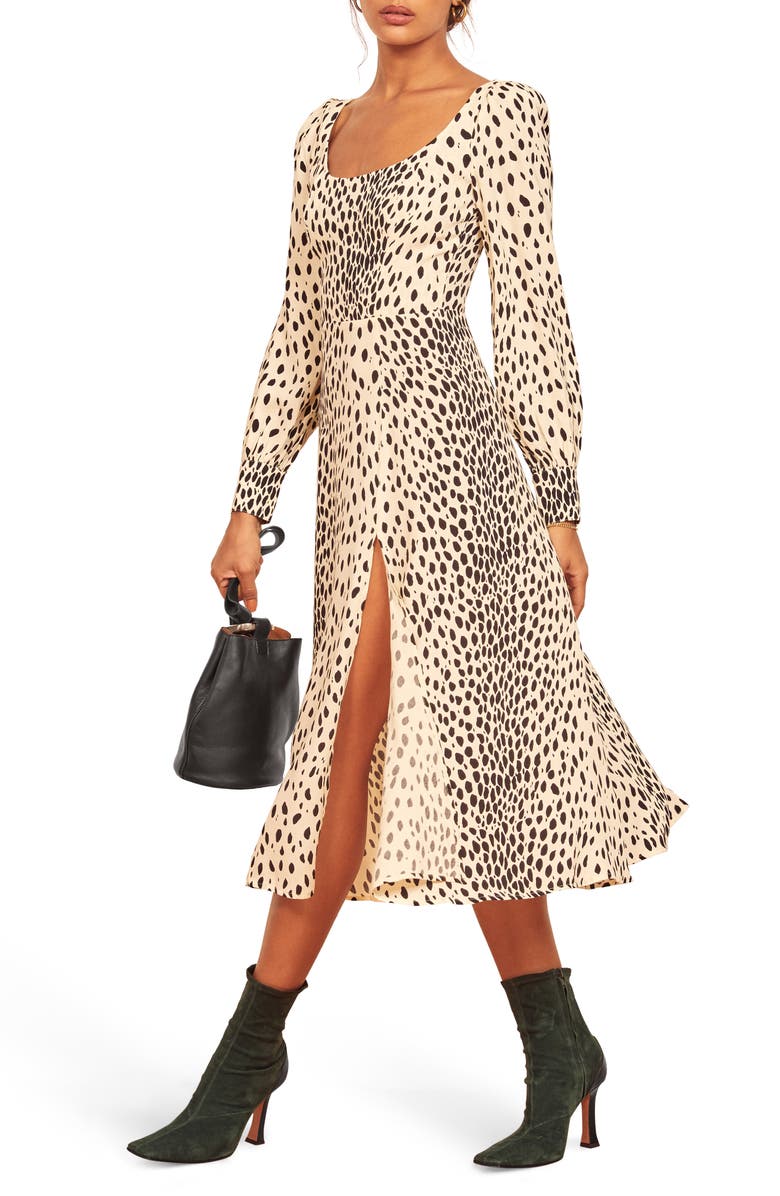 Reformation Alessi Cheetah Print Long Sleeve Dress, Main, color, 