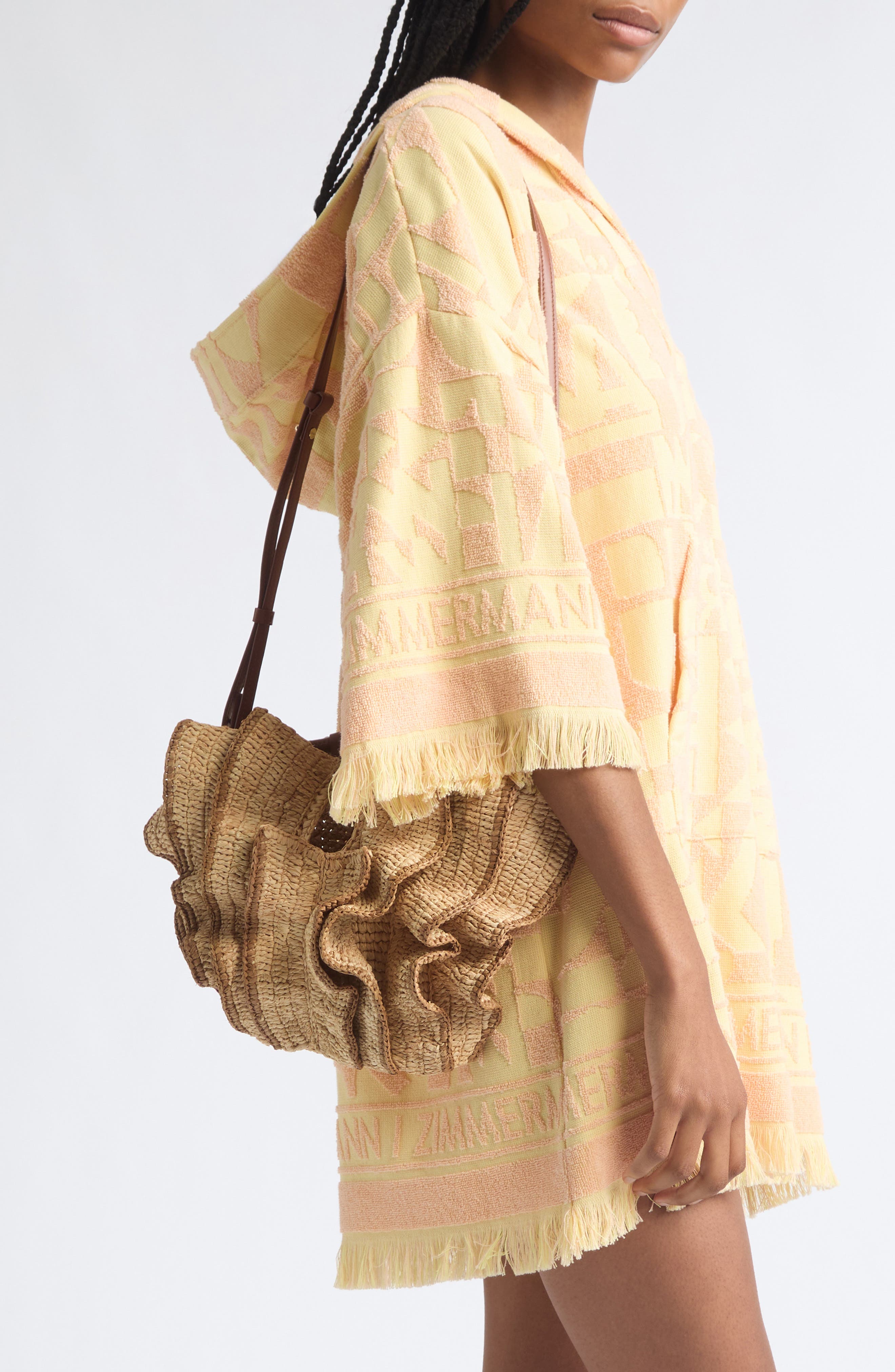 Small Goldentime Ruffled Tote, Alternate, color, NATURAL