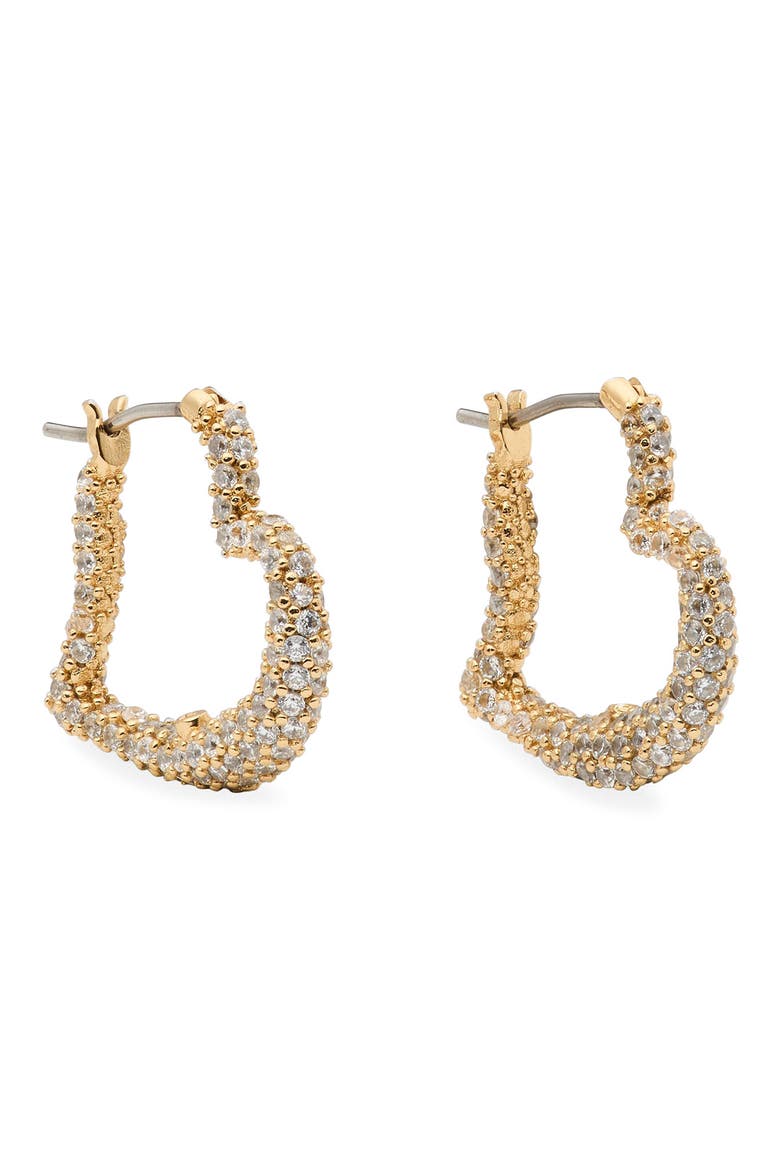 amour pavé heart huggie hoop earrings, Main, color, CLEAR/ GOLD