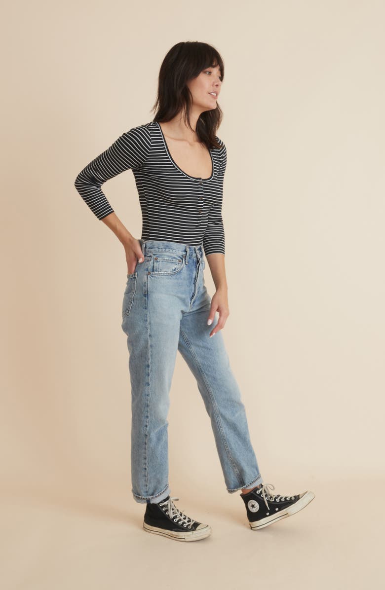 Marine Layer Stripe Ribbed Henley, Alternate, color, Black/ White Stripe Infill