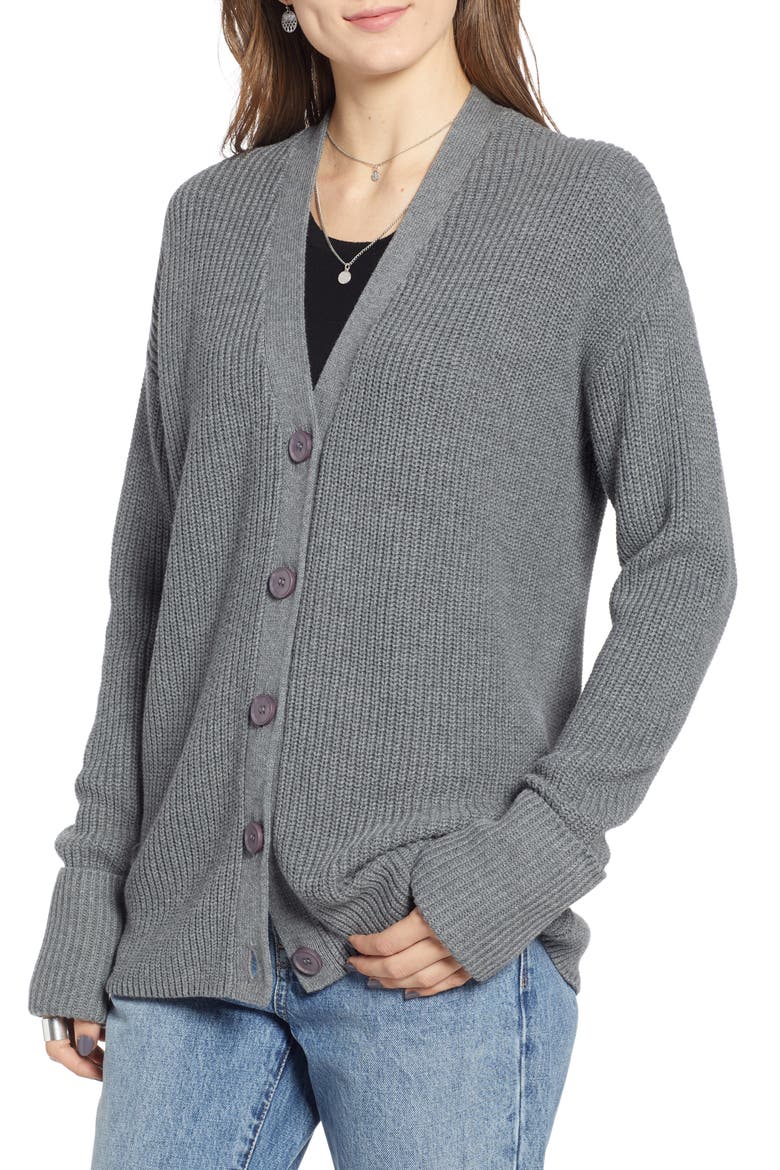 Ribbed Cardigan Sweater, Alternate, color, GREY DARK HEATHER
