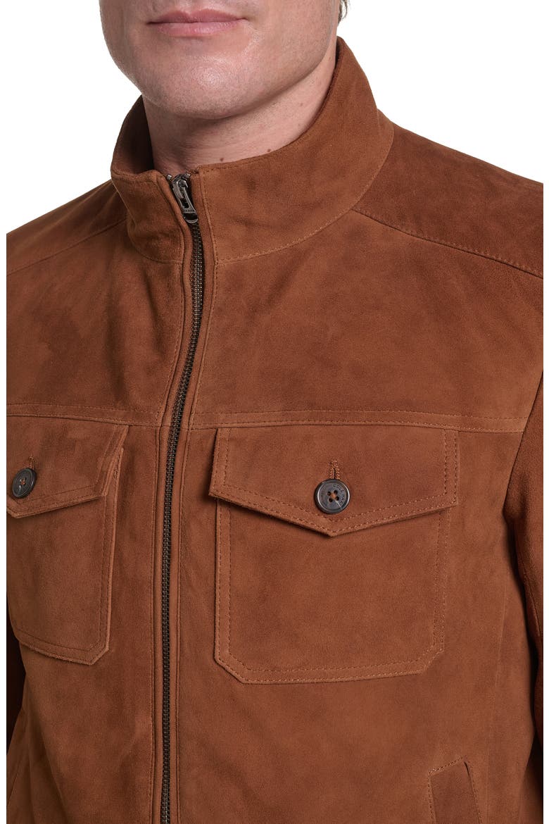 Suede Bomber Leather Jacket, Alternate, color, CARAMEL