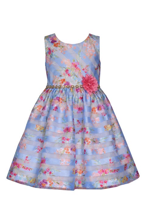 Kids' Floral Shadow Stripe Party Dress (Toddler & Little Kid)