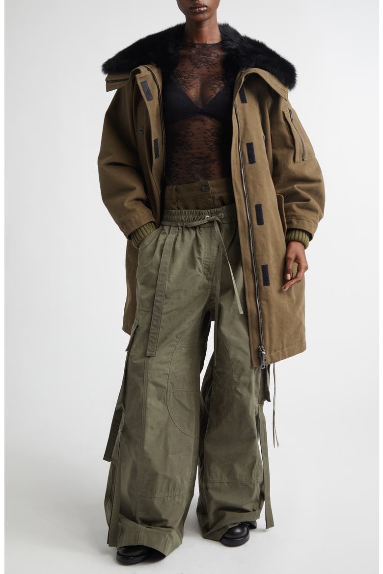 Genuine Shearling Trim Cotton Parka, Alternate, color, VERDE MARCIO
