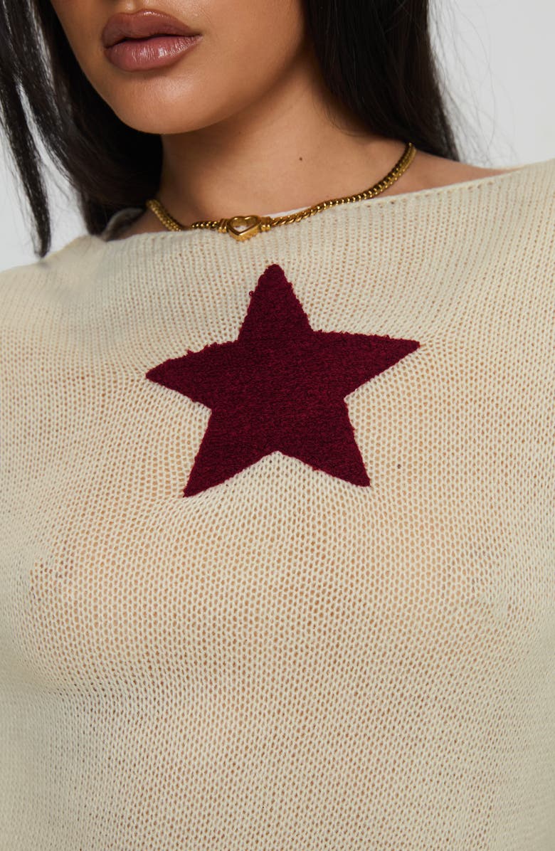 Princess Polly Big Star Boat Neck Sweater, Alternate, color, Cream