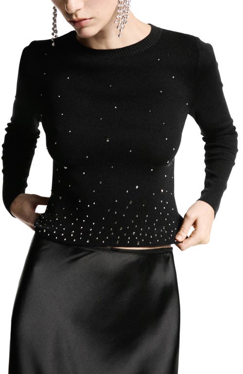 Mango Rhinestone Detail Crop Sweater In Black