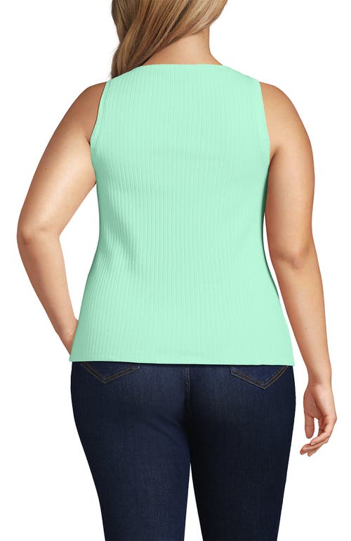 Lands' End Plus Size Pointelle Rib Uneck Tank In Green