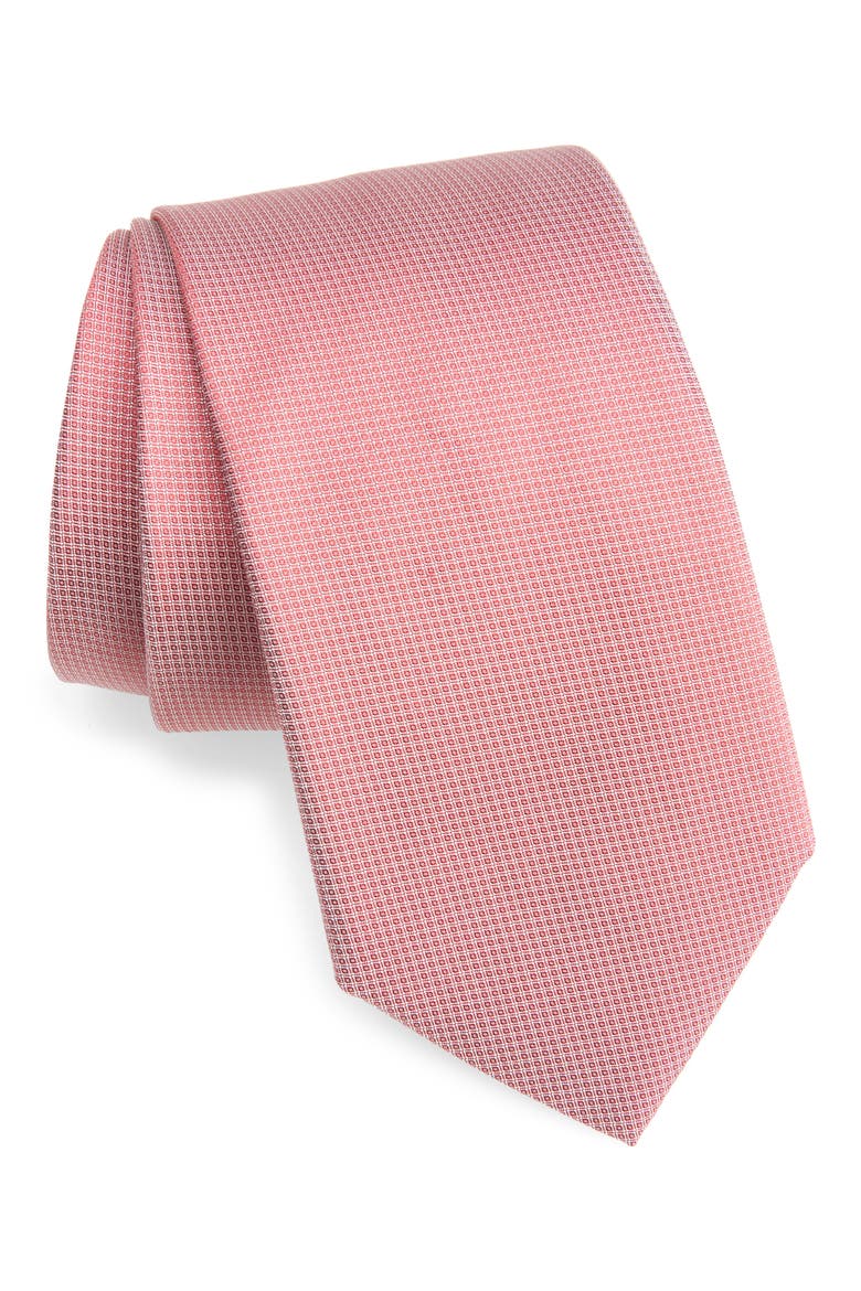 Micro Square Silk Jacquard Tie, Main, color, BRIGHT RED