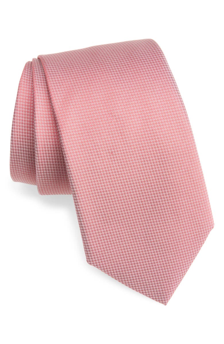 BOSS Micro Square Silk Jacquard Tie, Main, color, Bright Red