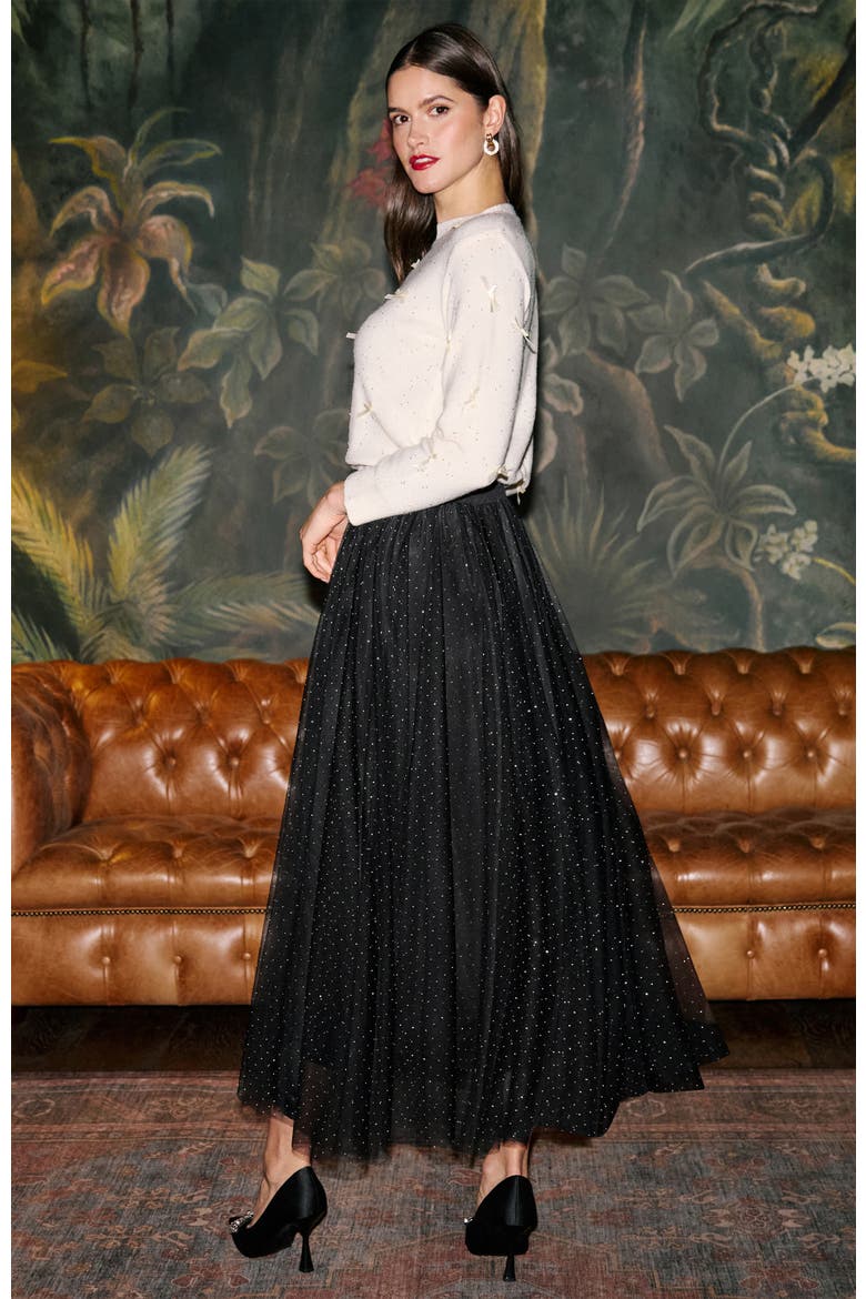 Diamonte Tulle Maxi Skirt, Alternate, color, Black