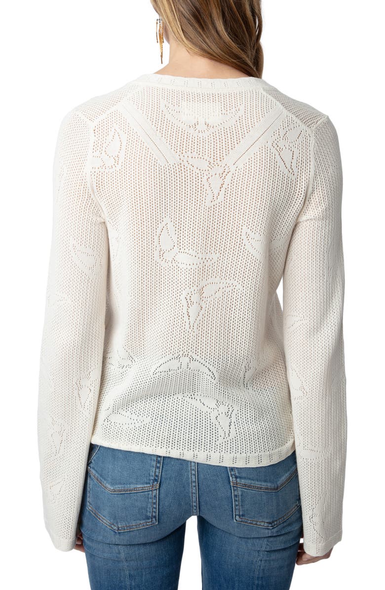Zadig & Voltaire Salmyr Wings Cotton Pointelle Henley Sweater, Alternate, color, 