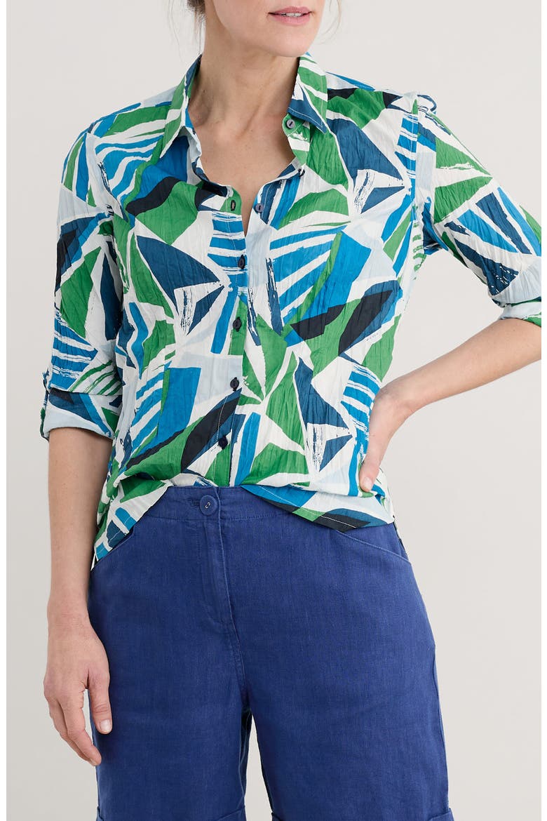 Larissa Abstract Print Organic Cotton Button-Up Shirt, Main, color, SPINNAKER SAILS HEDGEROW