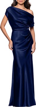 Betsy & Adam One-Shoulder Satin Gown