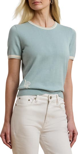 Lauren Ralph Lauren Floral Cotton Blend Short Sleeve Sweater