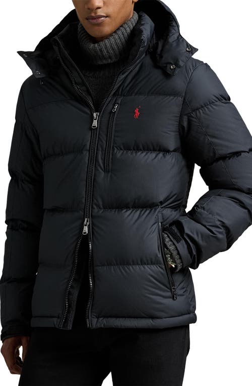 Polo Ralph Lauren Blue Down Jacket With Fixed Hood And Embroidered Pony Logo On Chest In Tech Fabric Man In Black