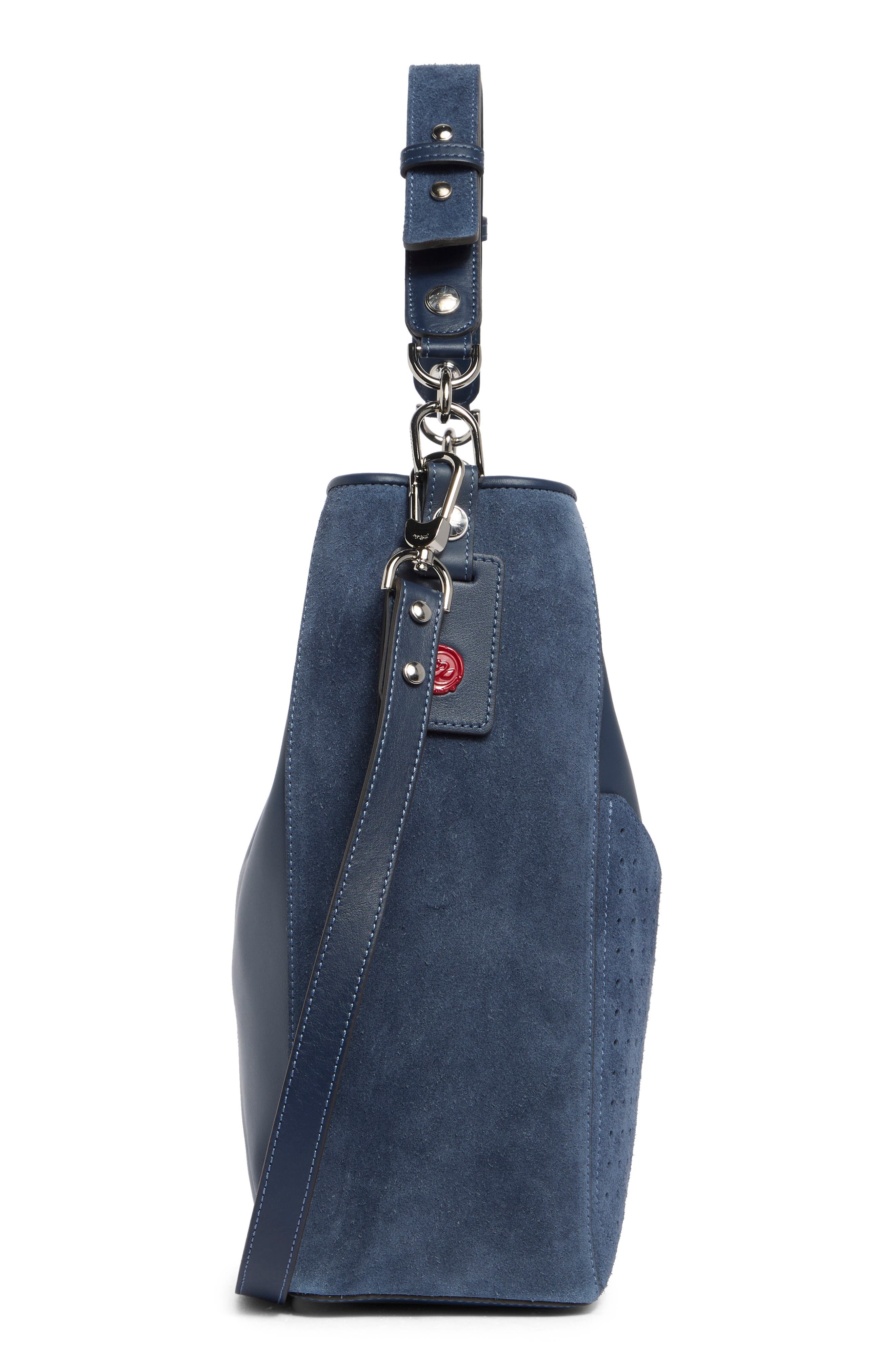 Longchamp Mademoiselle Leather Bucket Bag, Alternate, color, Pilot Blue