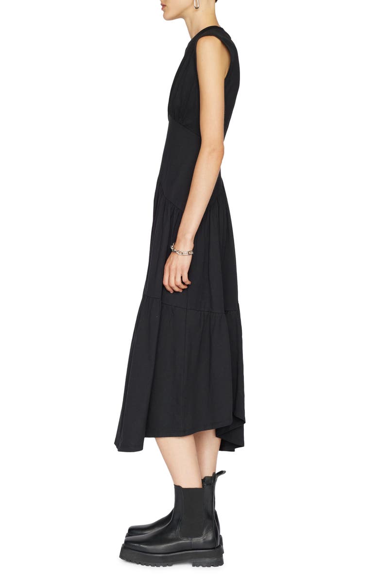 FRAME Gathered Seam Organic Cotton A-Line Midi Dress, Alternate, color, Noir