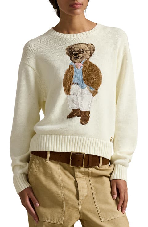 Traveler Bear Jacquard Cotton Crewneck Sweater