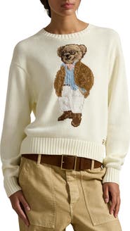 Polo Ralph Lauren Traveler Bear Jacquard Cotton Crewneck Sweater