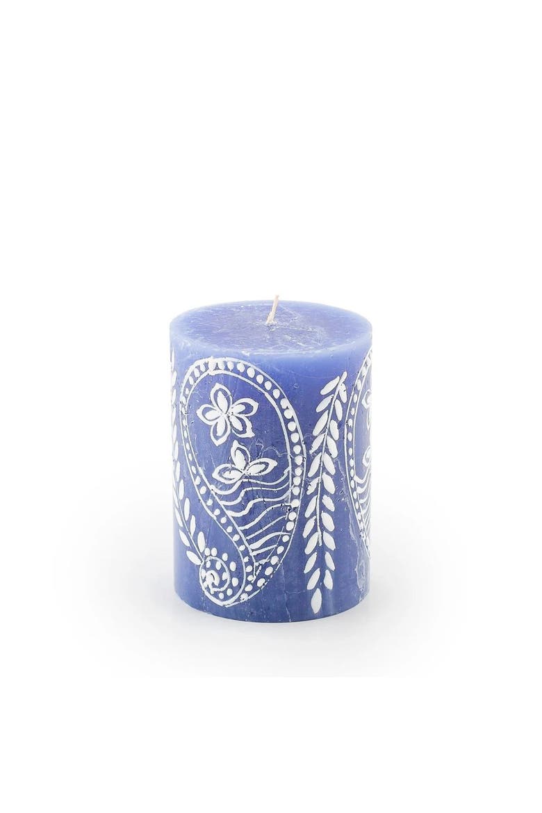 Henna White on Blue Painted Pillar Candle, Main, color, Henna White - 3x4"