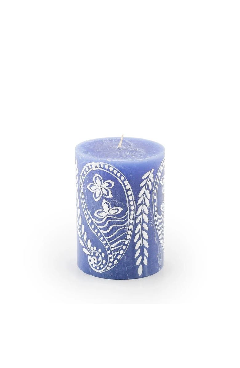 Thumbprint Artifacts Henna White on Blue Painted Pillar Candle, Main, color, Henna White - 3X4"