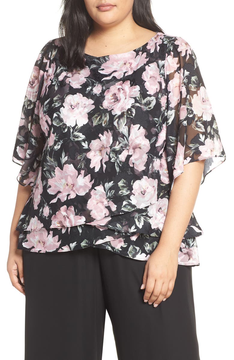 Alex Evenings Flutter Sleeve Chiffon Blouse, Main, color, 