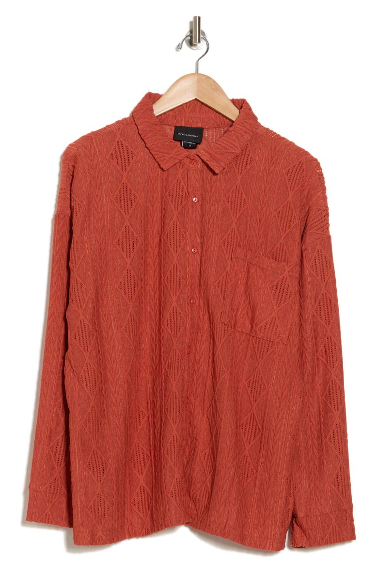 Crochet Long Sleeve Button Front Blouse, Alternate, color, RUST