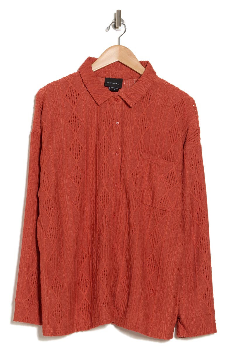Forgotten Grace Crochet Long Sleeve Button Front Blouse, Alternate, color, Rust