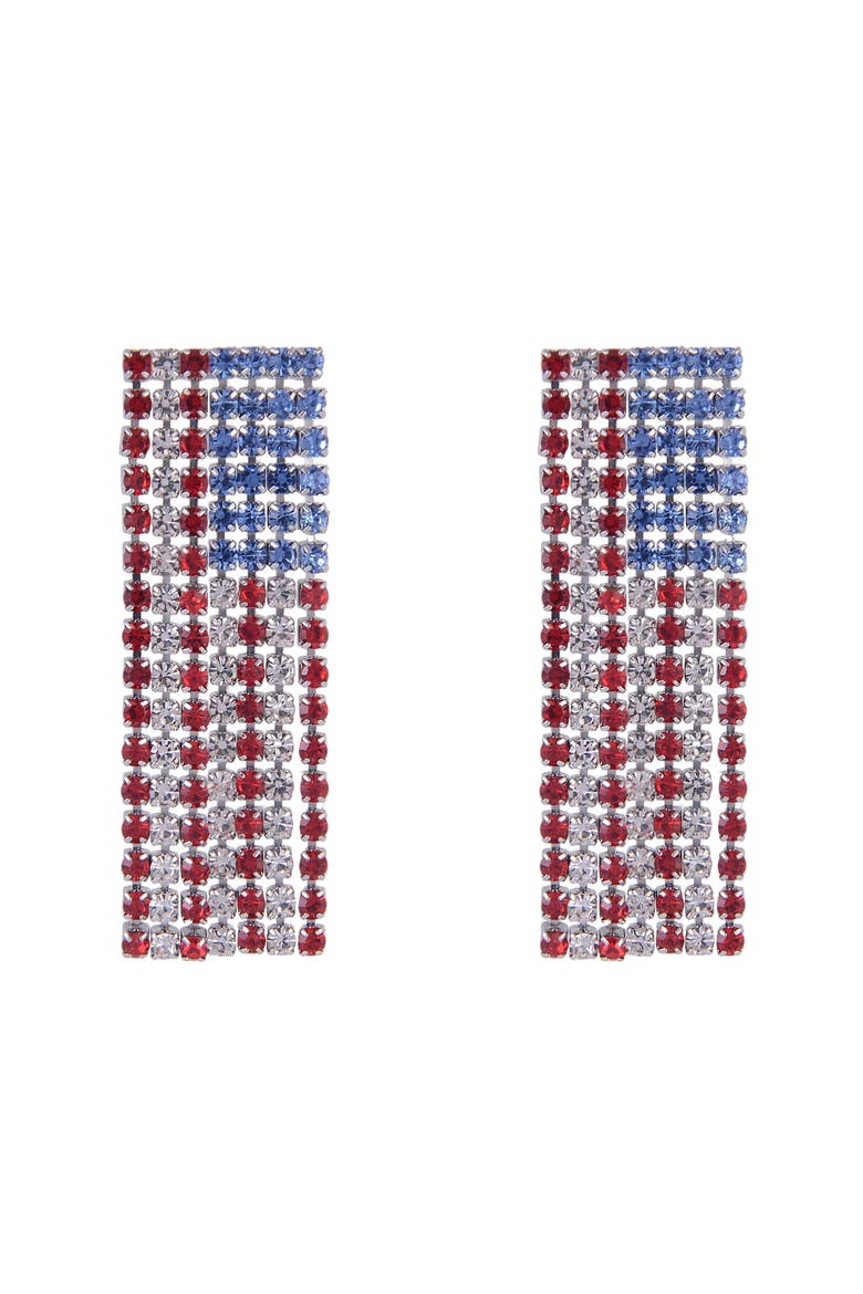 American Flag Rhinestone Earrings, Alternate, color, Red
