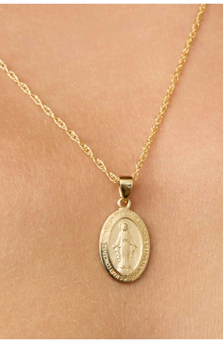 Oradina 14K Yellow Gold Miraculous Medal Pendant Charm, Alternate, color, Yellow Gold