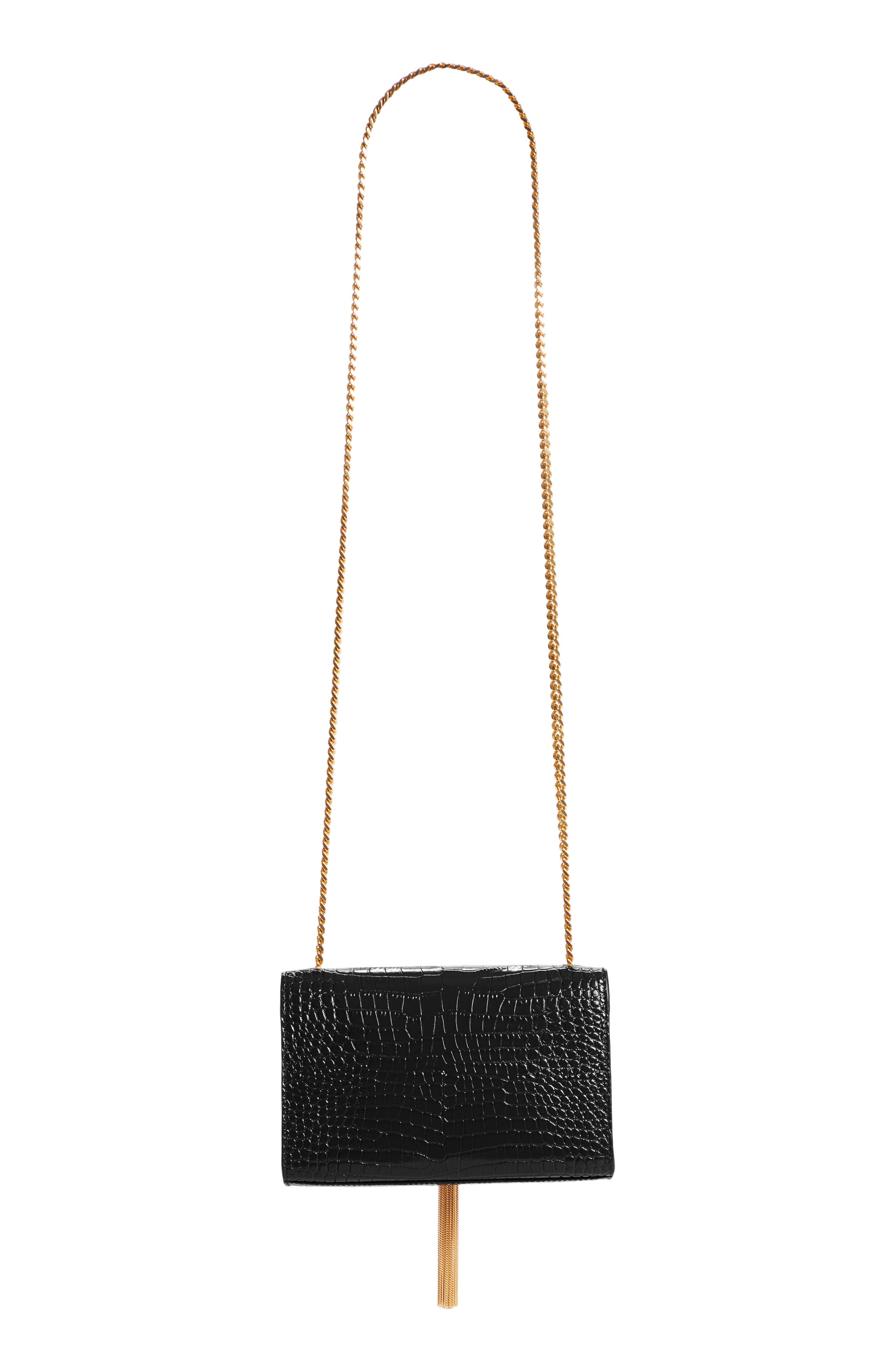 Saint Laurent Small Kate Croc Embossed Leather Shoulder Bag, Alternate, color, 