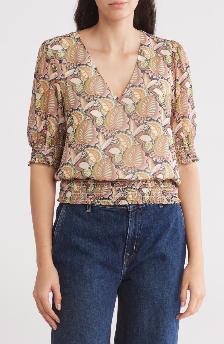 DR2 by Daniel Rainn V-Neck Smocked Waist Top, Main, color, Q029 Navy