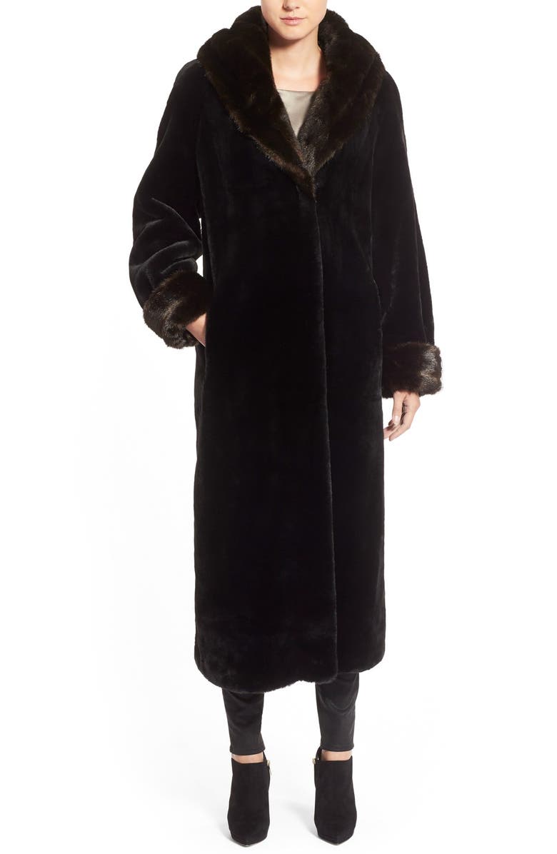 Gallery Hooded Full-Length Faux Fur Coat, Main, color,