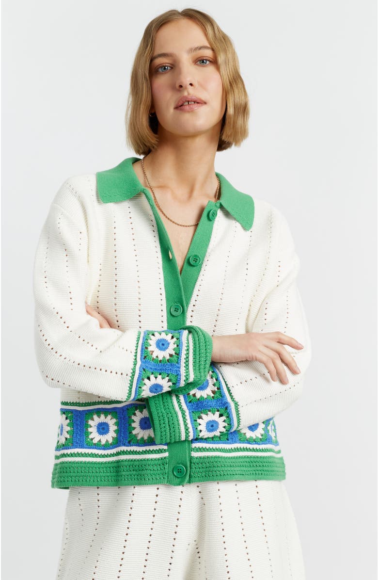 Chinti & Parker Cotton Hand Crochet Shirt, Main, color, Cream-Blue