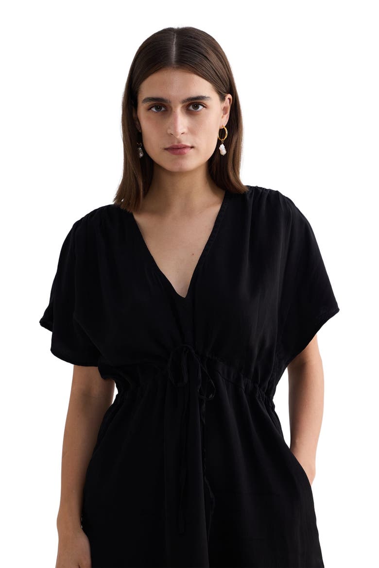 Short gathered Dress in Black, Alternate, color, Solid
