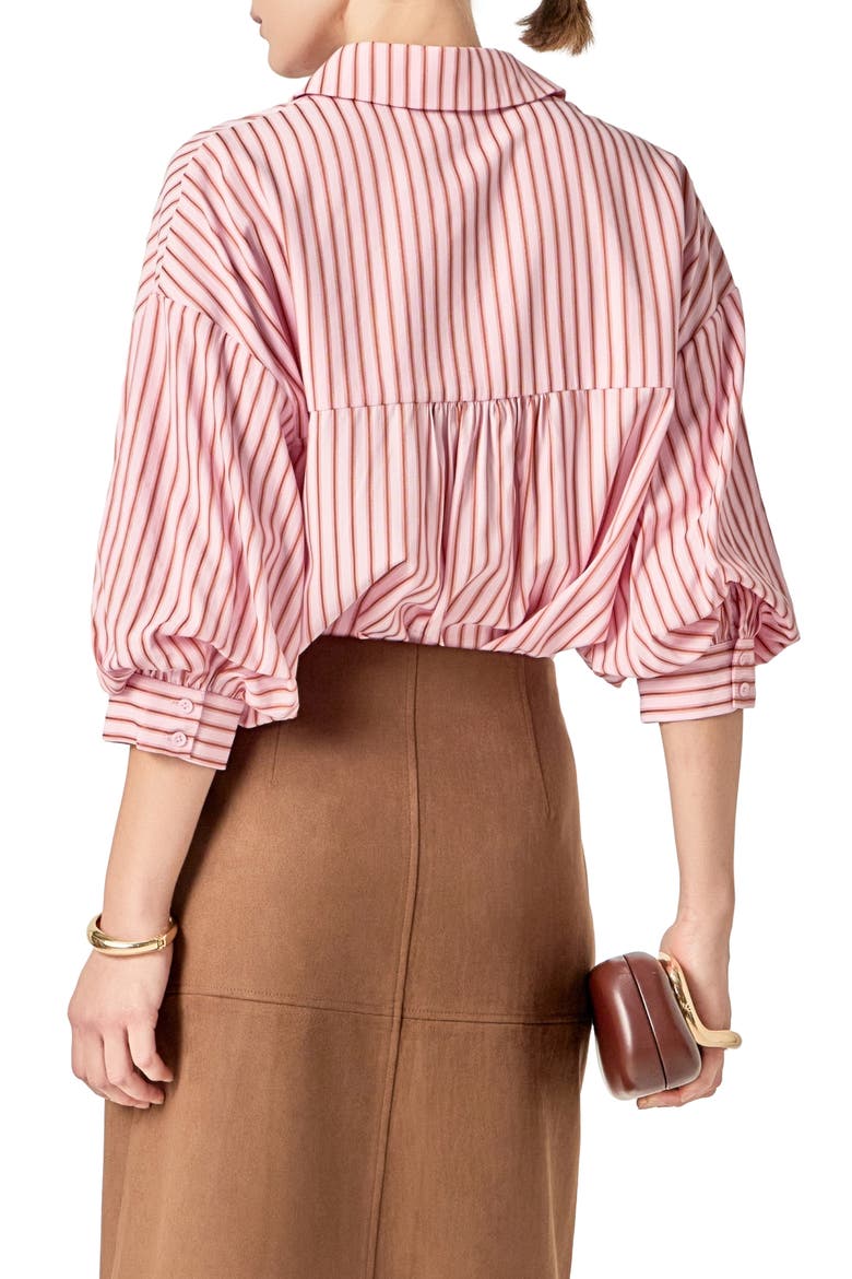 Stripe Balloon Sleeve Button-Up Shirt, Alternate, color, PINK/ TAN