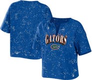 WEAR by Erin Andrews Women's WEAR by Erin Andrews Royal Florida Gators Bleach Wash Splatter Cropped Notch Neck T-Shirt