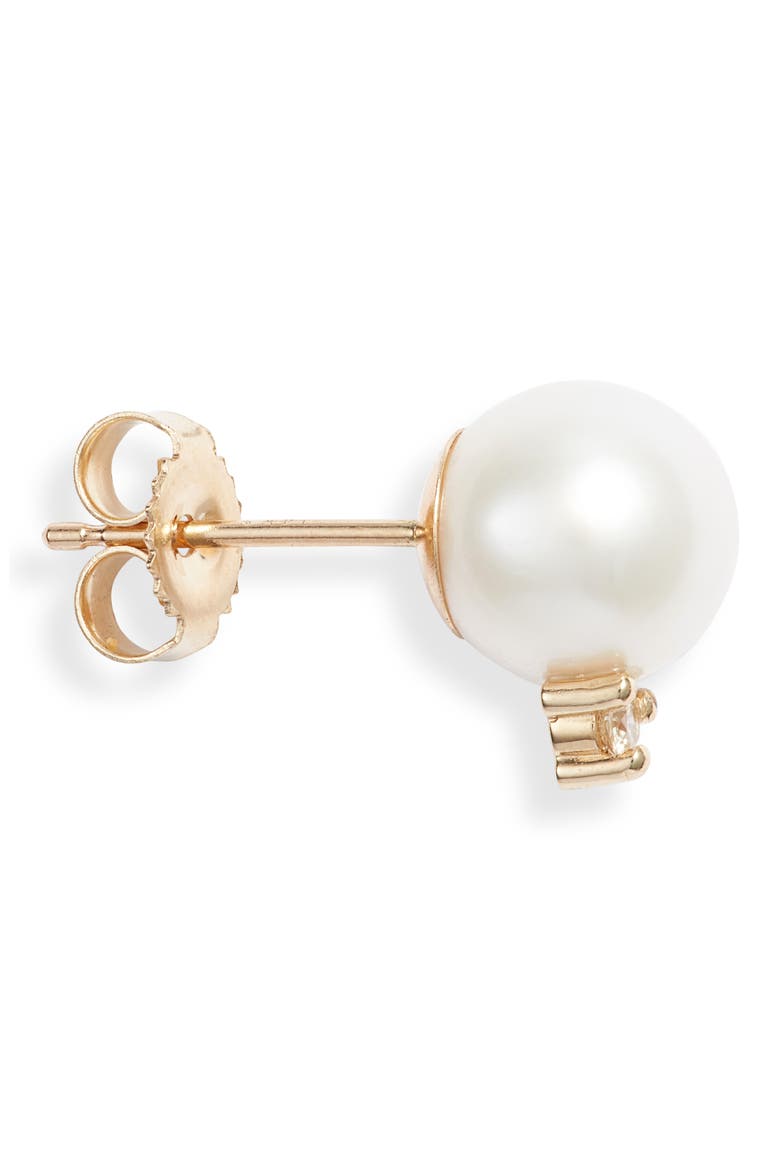 Pearl & Diamond Stud Earrings, Alternate, color, YELLOW GOLD / DIAMOND / PEARL