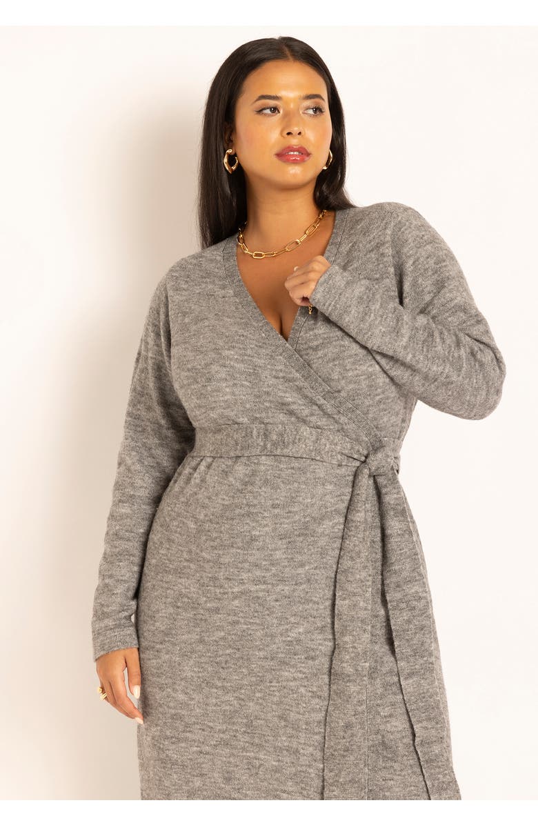 ELOQUII Sweater Wrap Dress, Alternate, color, Medium Heather