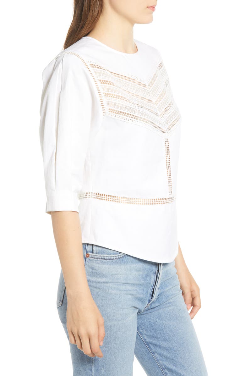 Rebecca Minkoff Lucia Lace Inset Linen & Cotton Blouse, Alternate, color,