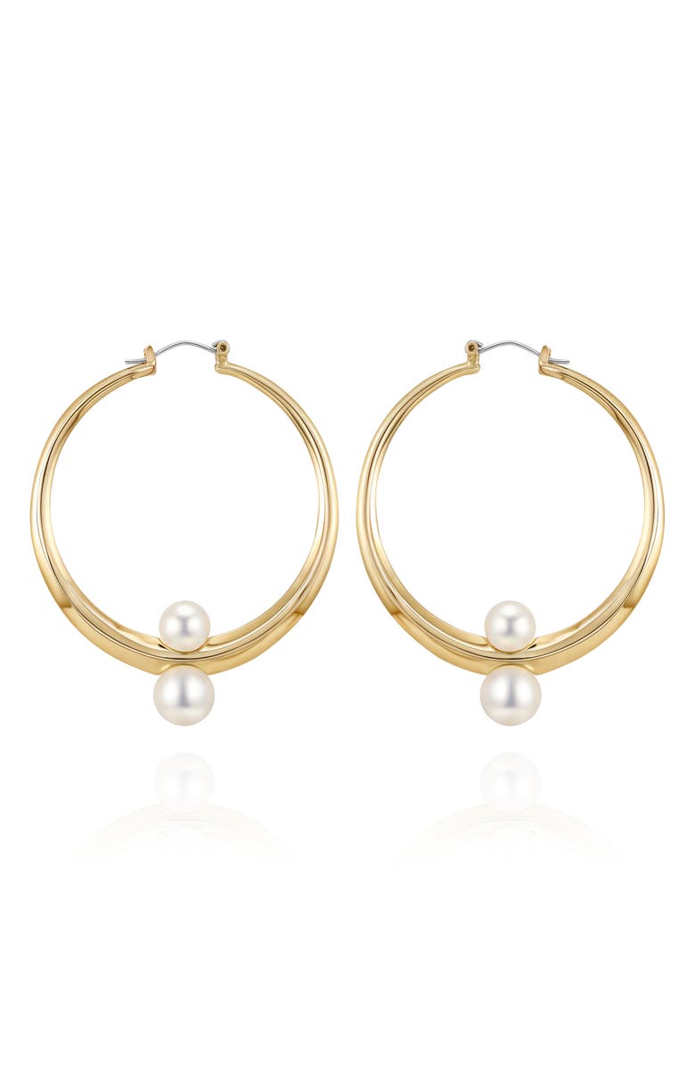 Vince Camuto Faux Pearl Hoop Earrings, Alternate, color, Gold