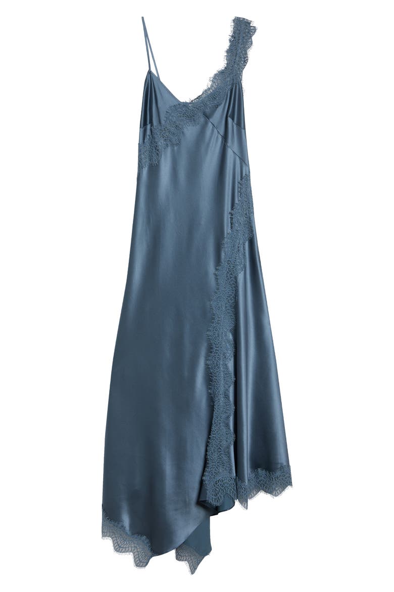 Vernon Satin & Lace Slipdress, Alternate, color, BLUE STEEL