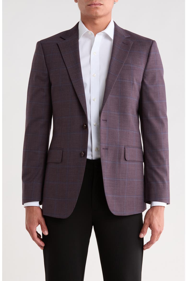 Plaid Notch Lapel Suit Jacket, Main, color, PURPLE PLAID