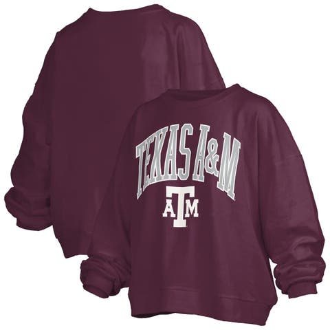 Women's Pressbox Maroon Texas A&M Aggies Janise Arch Over Logo Waist Length Oversized Pullover Sweatshirt